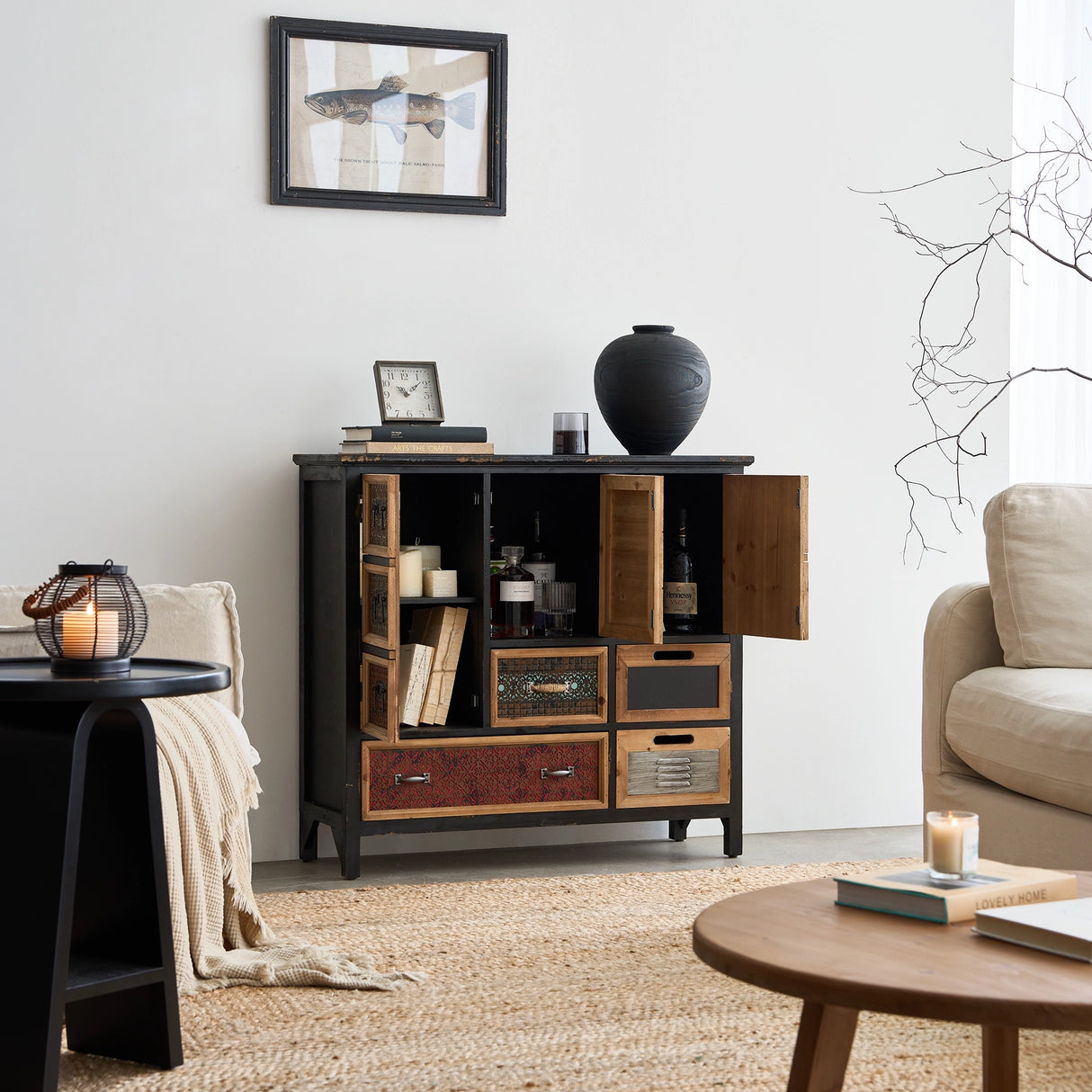 Mirelith 35"x33" Faux-Drawers Cabinet