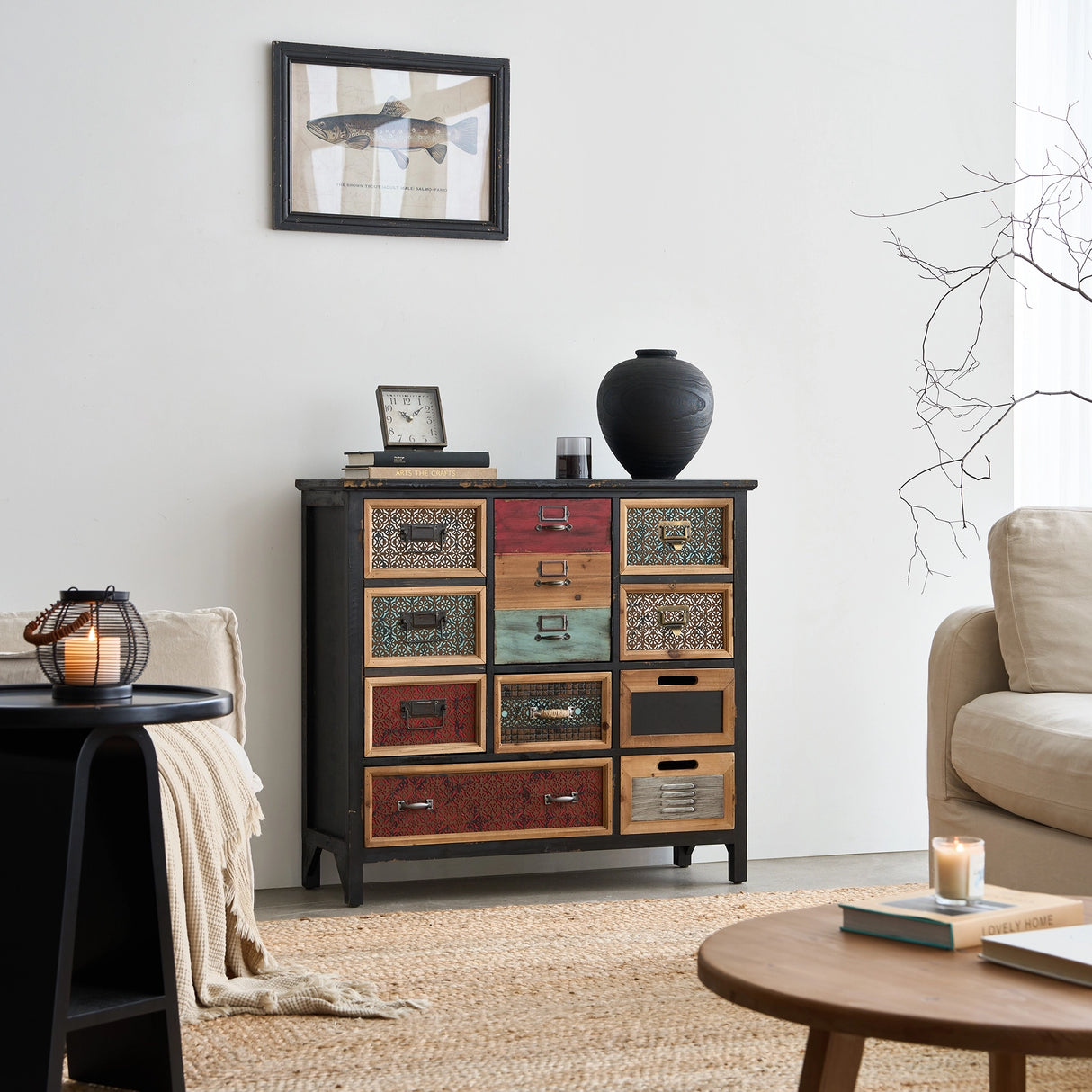 Mirelith 35"x33" Faux-Drawers Cabinet