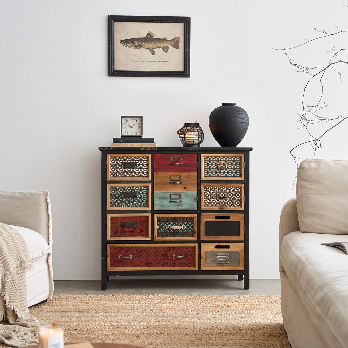 Mirelith 35"x33" Faux-Drawers Cabinet