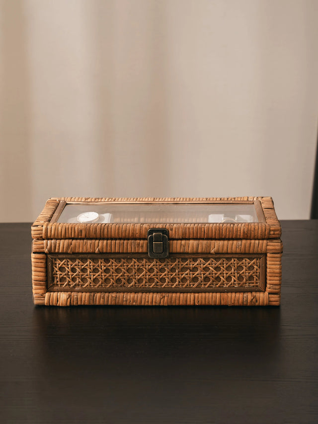 Rattan Organizer Box with Glass Cover