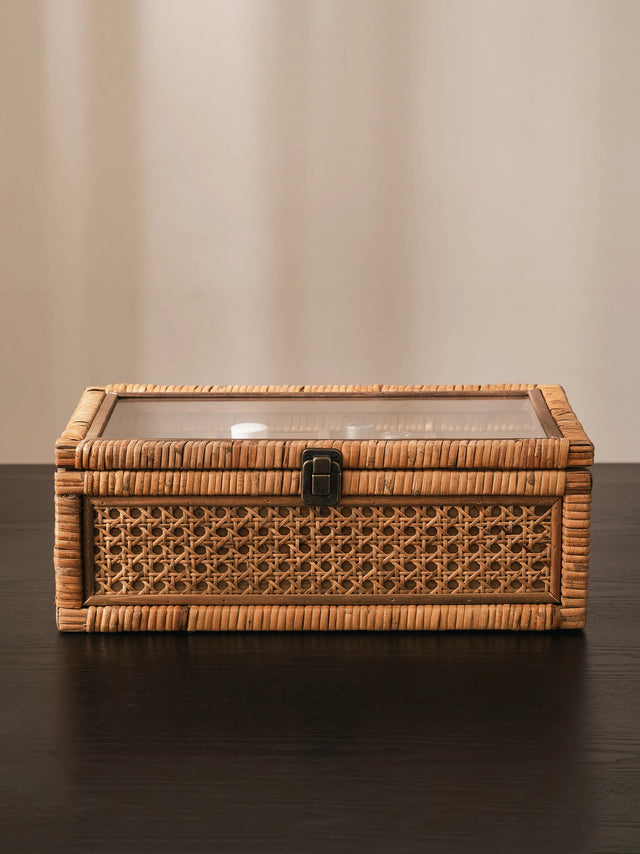 Rattan Organizer Box with Glass Cover