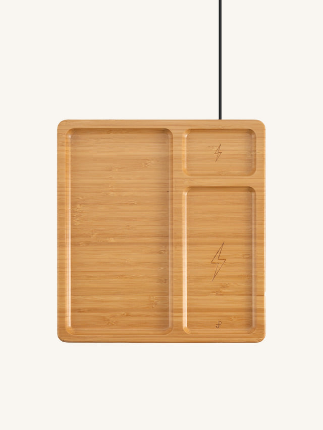 Bamboo Organizer Tray with Dual Wireless Charger