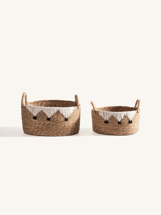 Woven Tassel Baskets Set of 2