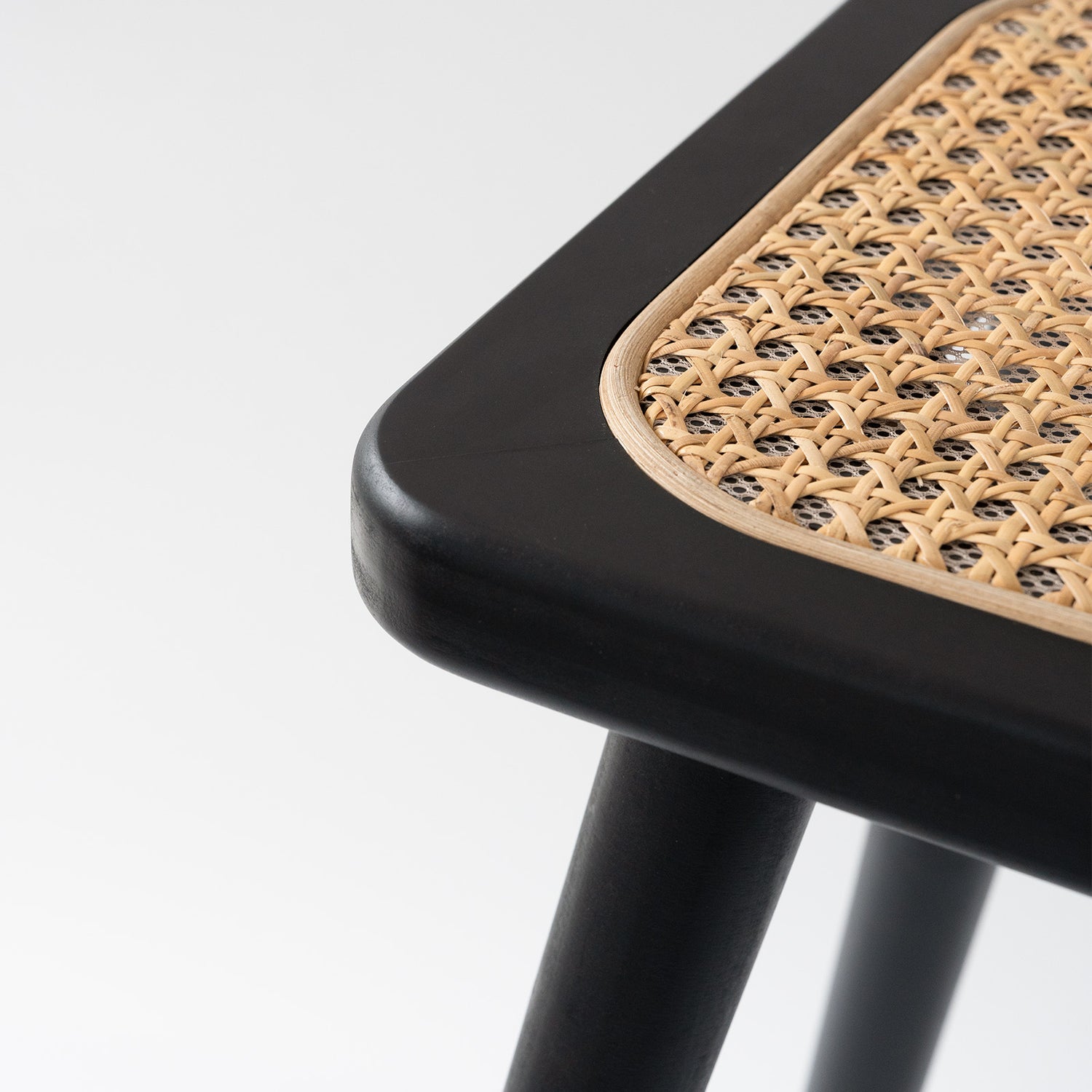 Natural Rattan Top Wood Stool, Rectangular