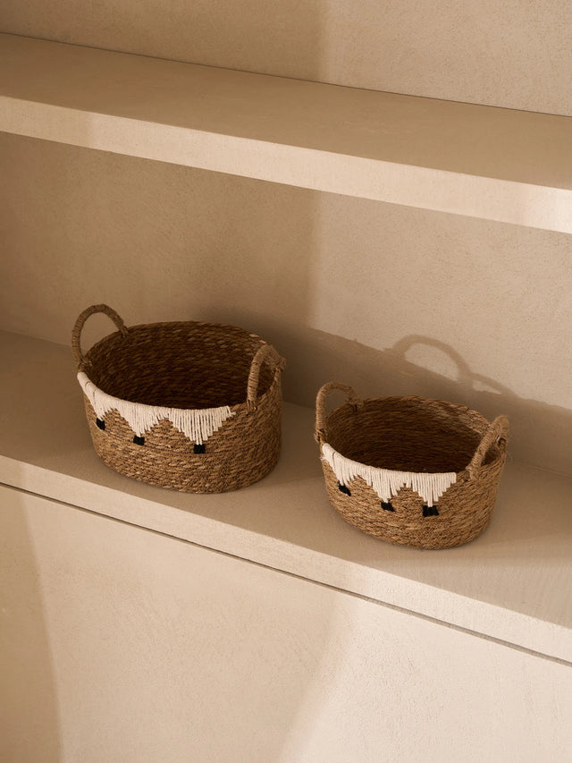 Woven Tassel Baskets Set of 2
