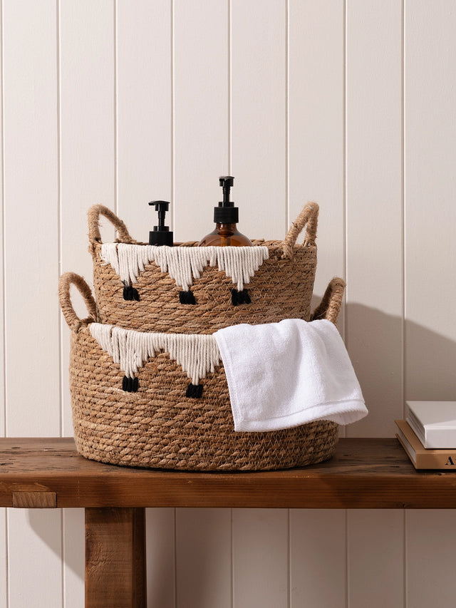 Woven Tassel Baskets Set of 2
