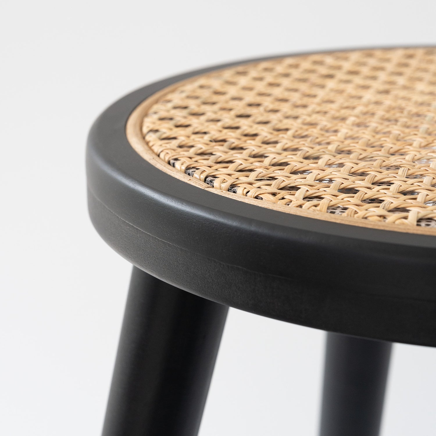 Natural Rattan Top Wood Stool, Round