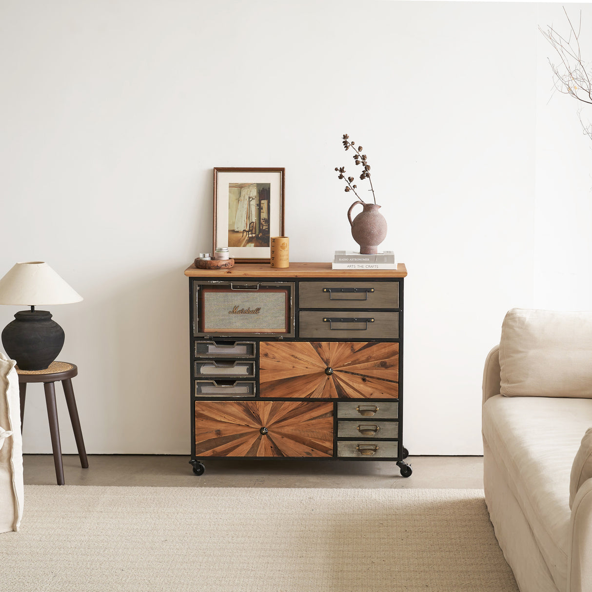 34"x33" Multi-Drawers Vintage Cabinet with Wheels