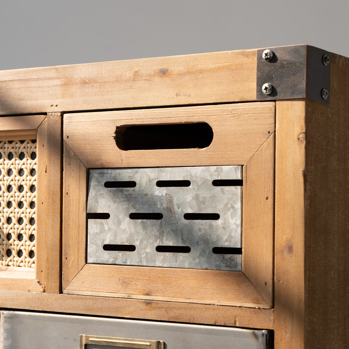 41" Tall Vintage Wood Rattan Accent Cabinet with Multiple Drawers