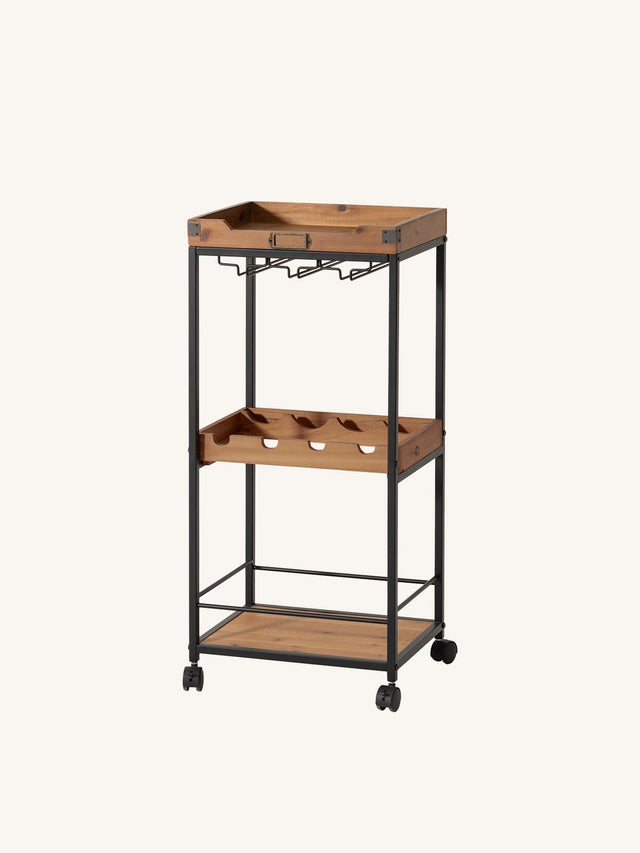 Wine and Liquor Cart with Glass Hangers and Working Tabletop