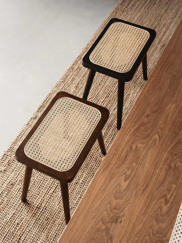 Natural Rattan Top Wood Stool, Rectangular