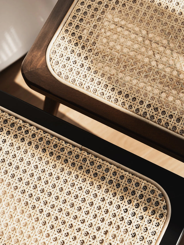 Natural Rattan Top Wood Stool, Rectangular