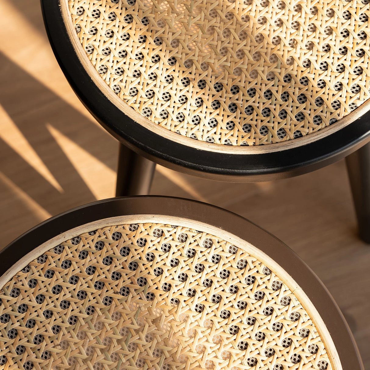 Natural Rattan Top Wood Stool, Round