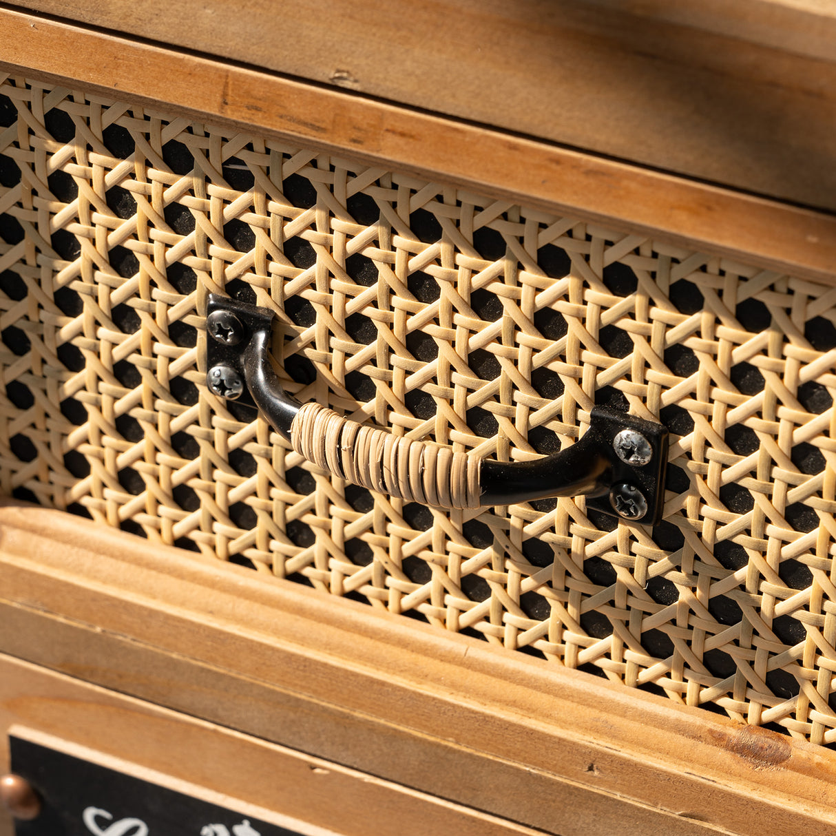 41" Tall Vintage Wood Rattan Accent Cabinet with Multiple Drawers
