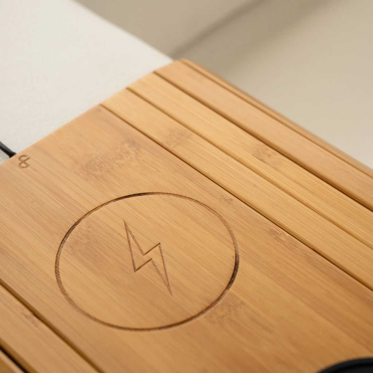 Bamboo Sofa Armrest Tray with Wireless Charging and Non-Slip Coaster