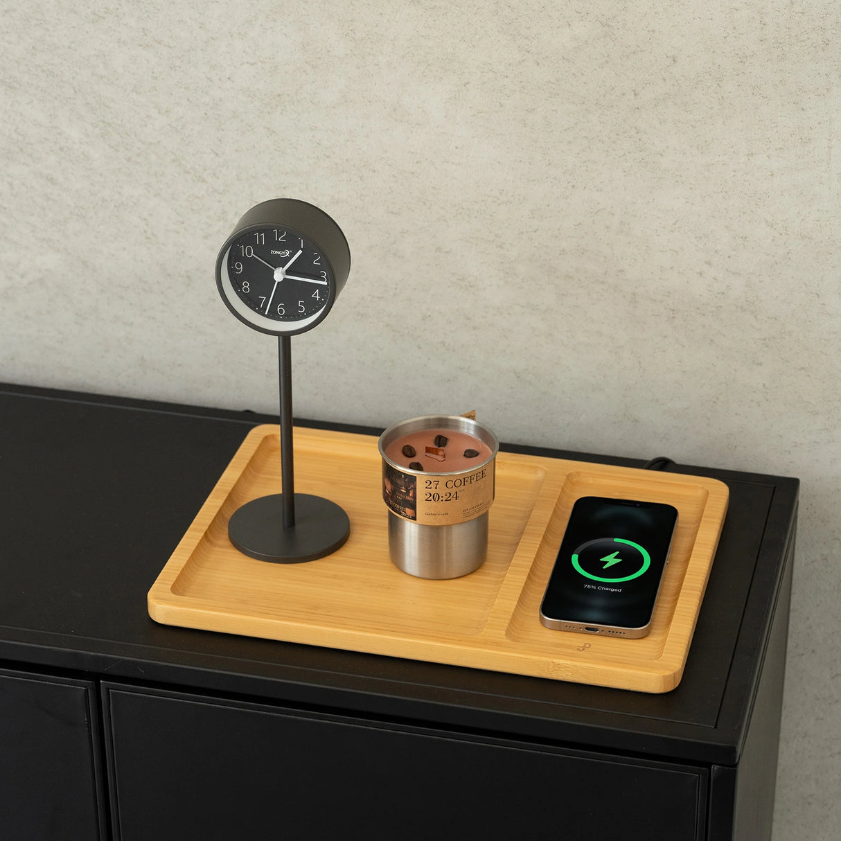 Bamboo Valet Tray with Wireless Charging