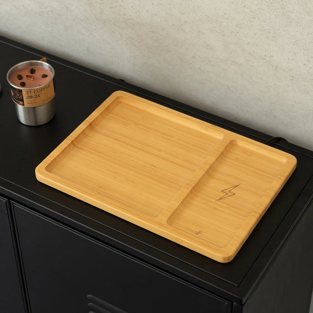Bamboo Valet Tray with Wireless Charging