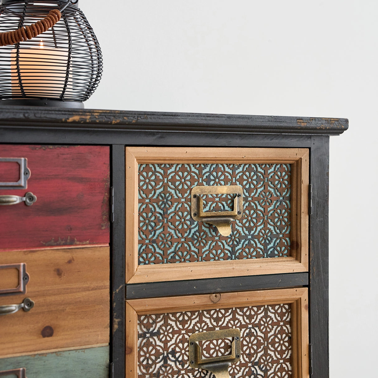 35” * 33” Vintage Distressed Metal Mesh Cabinets