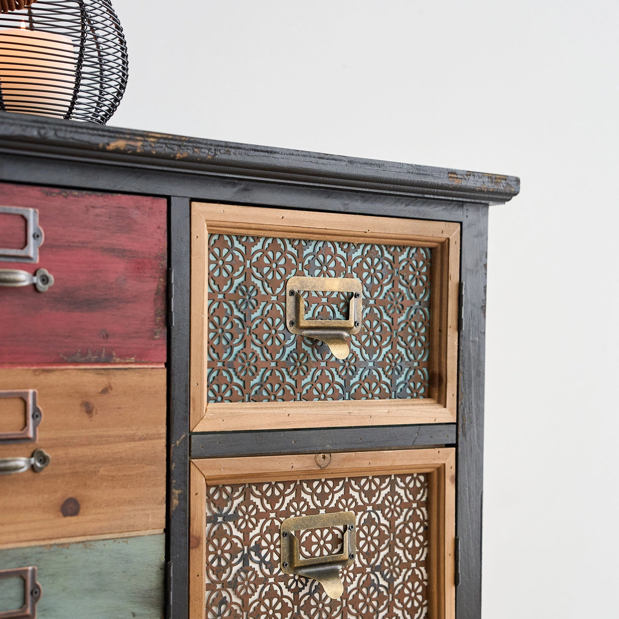 35” * 33” Vintage Distressed Metal Mesh Cabinets