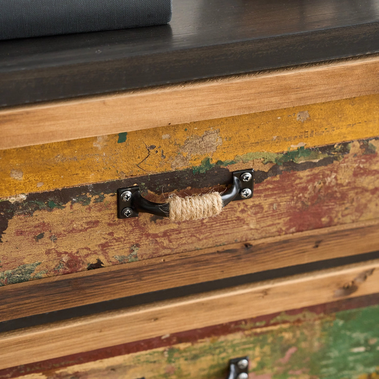 Distressed Industrial Side Table with Cast Iron Wheels