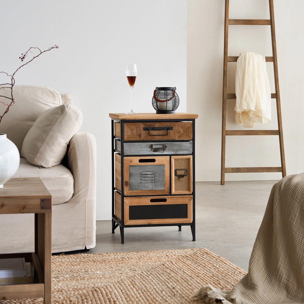 Industrial Style Multi-Drawer Side Table