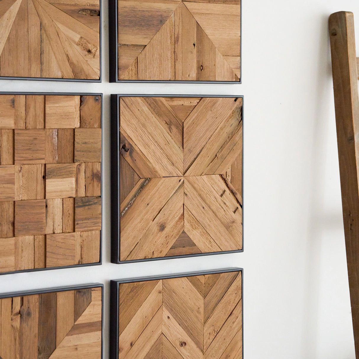 Reclaimed Wood Parquet Wall Accent, Set of 9