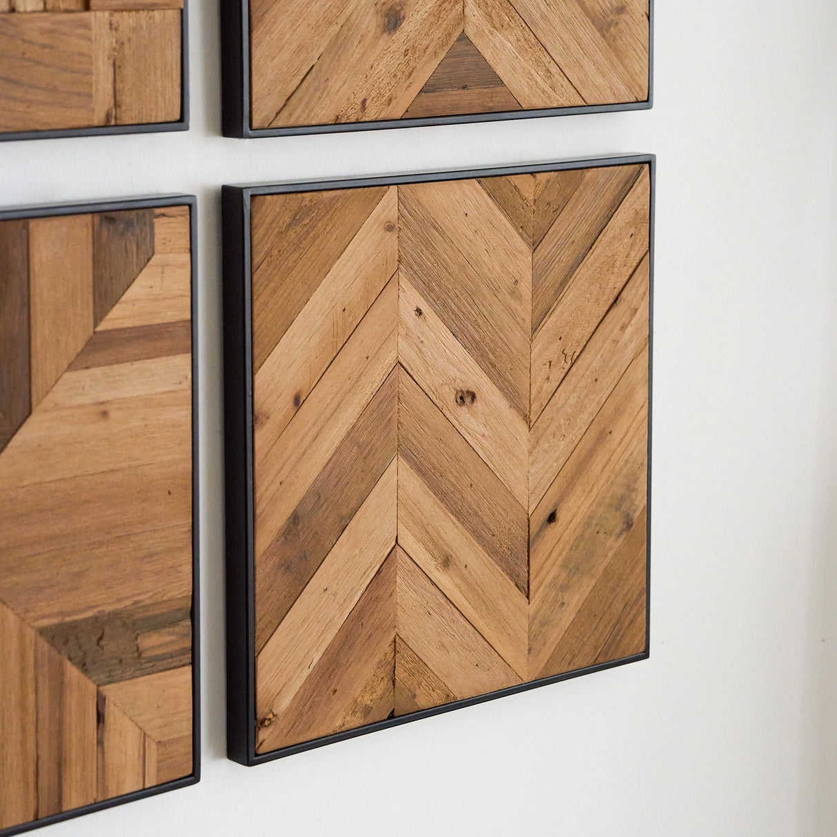 Reclaimed Wood Parquet Wall Accent, Set of 9