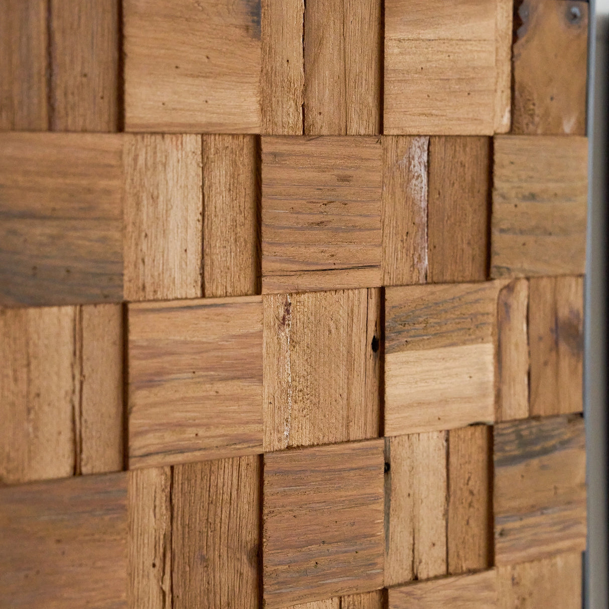 Reclaimed Wood Parquet Wall Accent, Set of 9