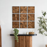 Reclaimed Wood Parquet Wall Accent, Set of 9