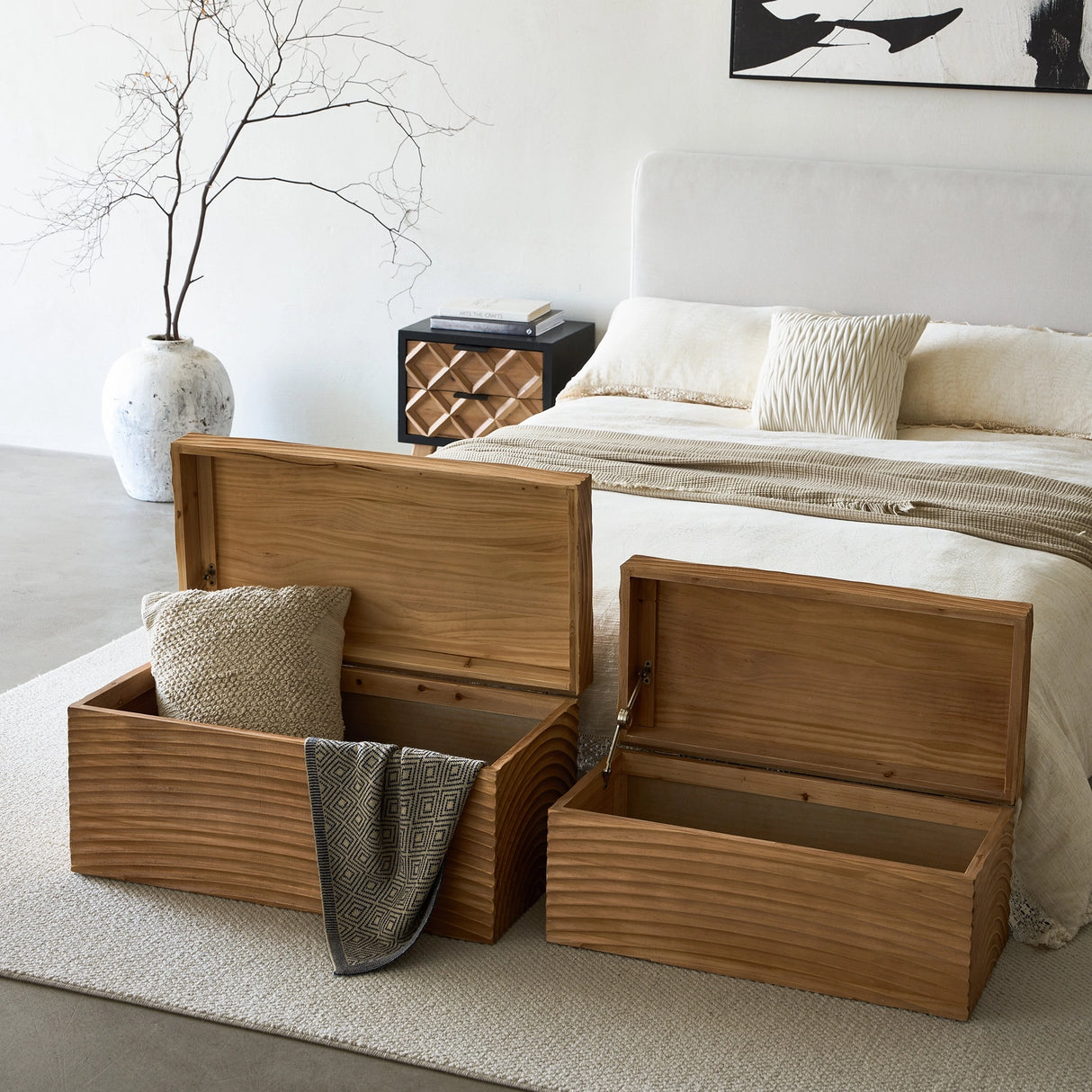 Whirling Wood Storage Boxes, Set of 2