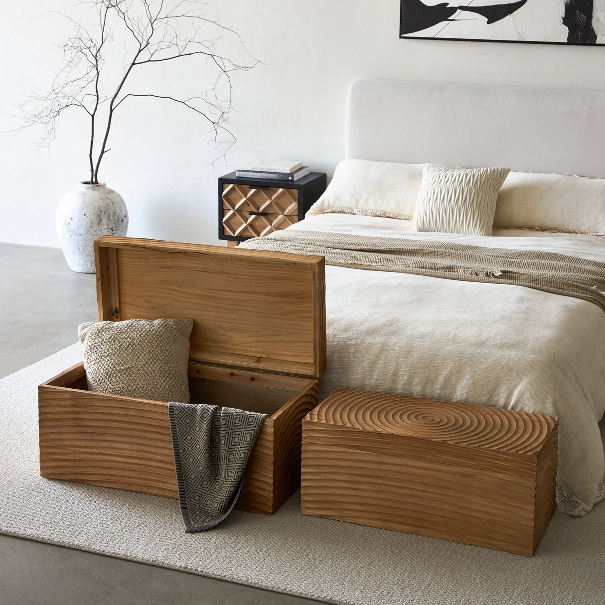 Whirling Wood Storage Boxes, Set of 2