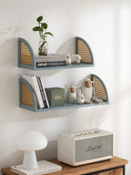 Rattan and Wood Wall Shelf