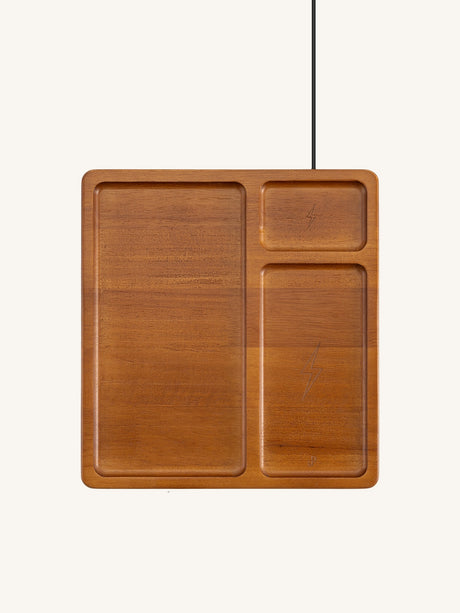 Bamboo Organizer Tray with Dual Wireless Charger