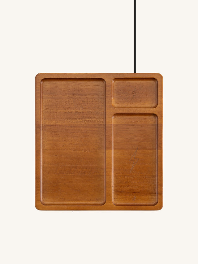 Bamboo Organizer Tray with Dual Wireless Charger