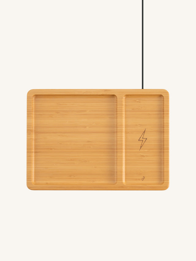 Bamboo Valet Tray with Wireless Charging