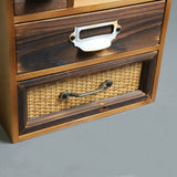 Rustic Desktop or Wall Mount Organizer Box with Rattan Panel and Metal Handle