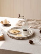 12" Distressed White Beaded Serving Tray