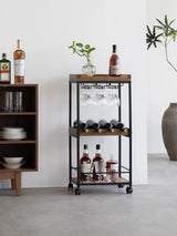 Wine and Liquor Cart with Glass Hangers and Working Tabletop