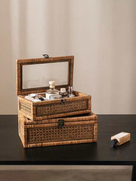 Rattan Organizer Box with Glass Cover