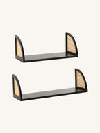 Wall Shelf with Rattan and Wood, Set of 2