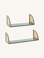 Wall Shelf with Rattan and Wood, Set of 2