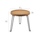 Round Wood and Rattan Side Table