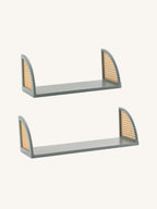 Wall Shelf with Rattan and Wood, Set of 2
