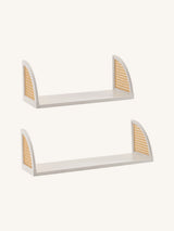 Wall Shelf with Rattan and Wood, Set of 2