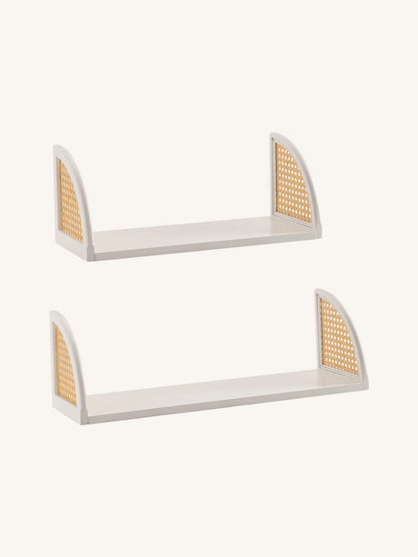 Wall Shelf with Rattan and Wood, Set of 2