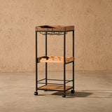 Wine and Liquor Cart with Glass Hangers and Working Tabletop
