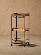 Wine and Liquor Cart with Glass Hangers and Working Tabletop