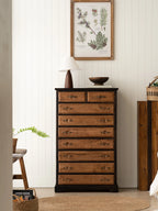 Charred-Frame Vintage 9-Drawer Cabinet