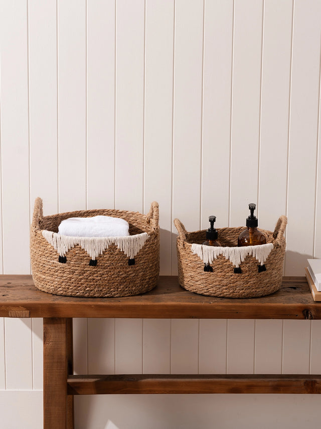 Woven Tassel Baskets Set of 2