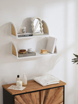 Wall Shelf with Rattan and Wood, Set of 2